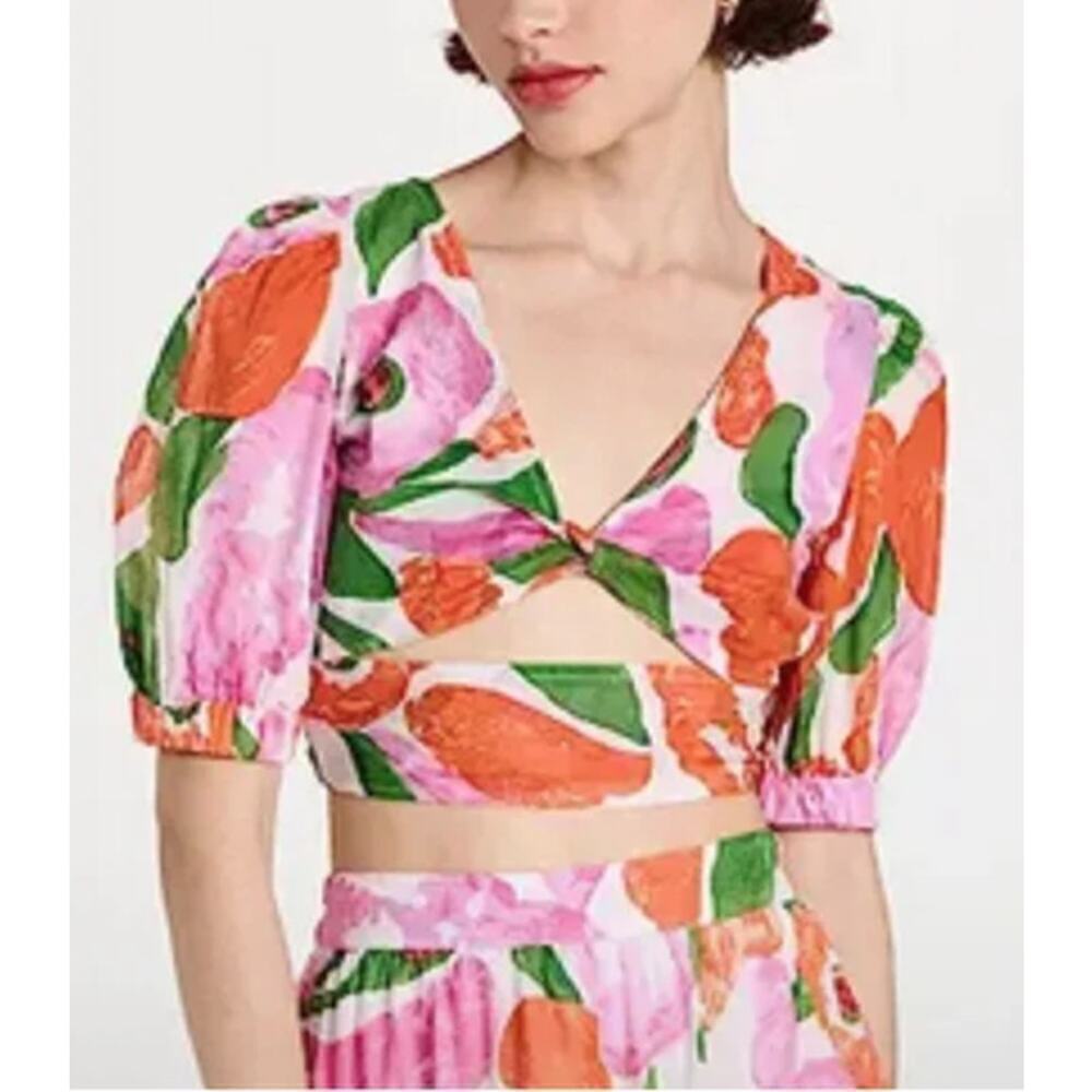 Banjanan Floral Aurora Top Short Sleeves V Neck XS